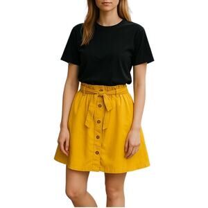 Retro Paper Bag Skirt Womens M‎ Yellow Boho Cottage Office Casual Indie Cottage